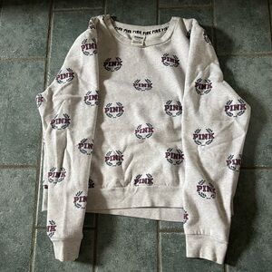 Victoria's Secret PINK Light Gray Crewneck with Burgundy Logo Print
